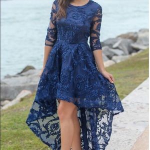 Navy embroidered high-low dress